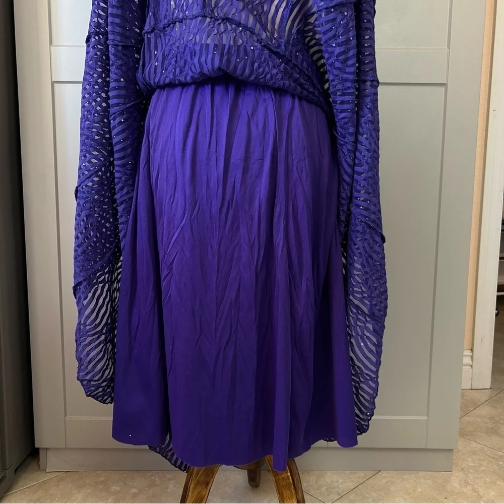 VTG Women's Med Maxi Skirt A-Line Crinkled Purple Two Tone Stretchy Gypsie Fairy